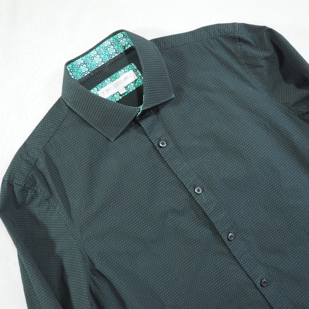 John Lennon Sz M Forest Green Microdot Casual Button-Down Shirt